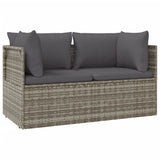 2-Seater Garden Sofa with Cushions Grey Poly Rattan - Front View