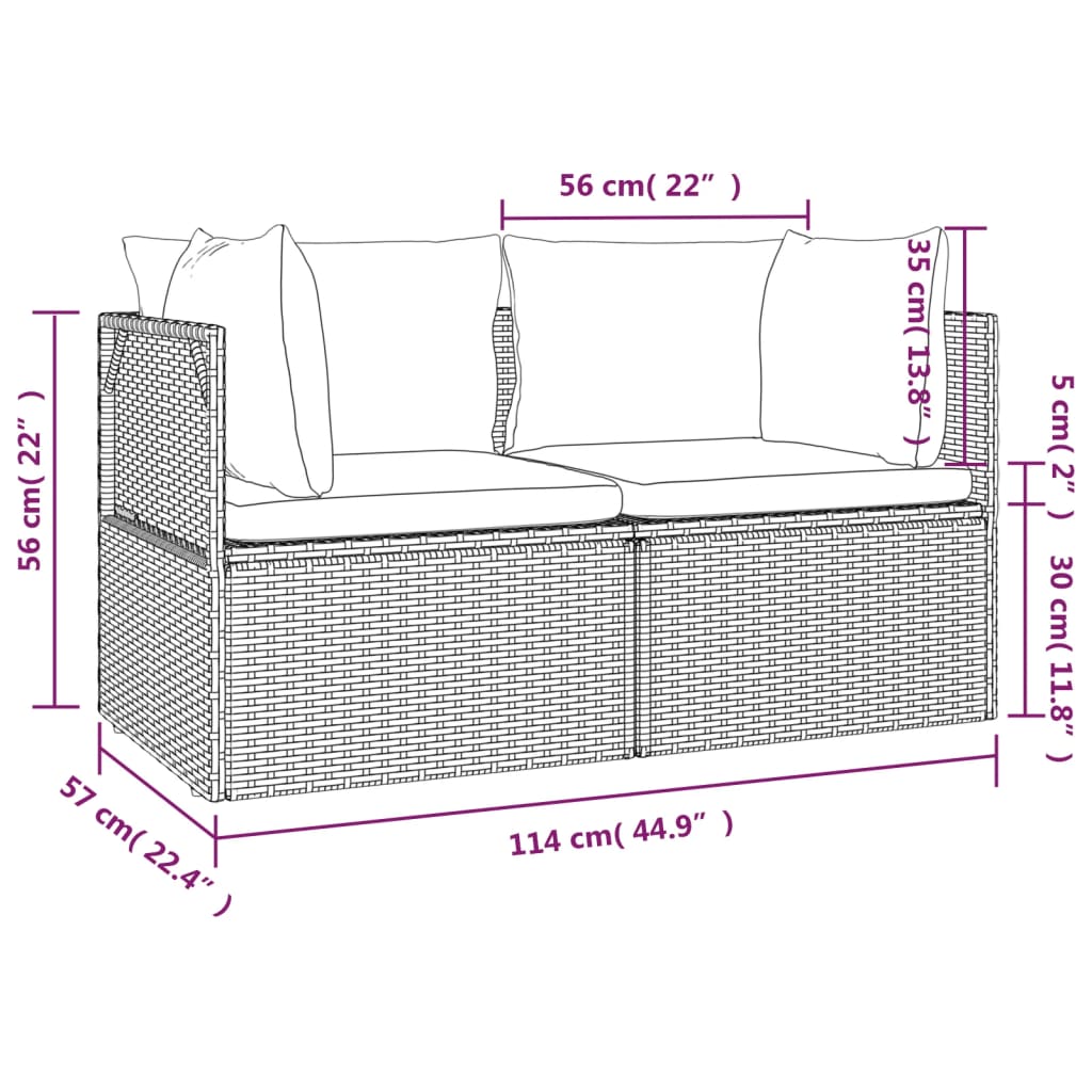 2-Seater Garden Sofa with Cushions Grey Poly Rattan