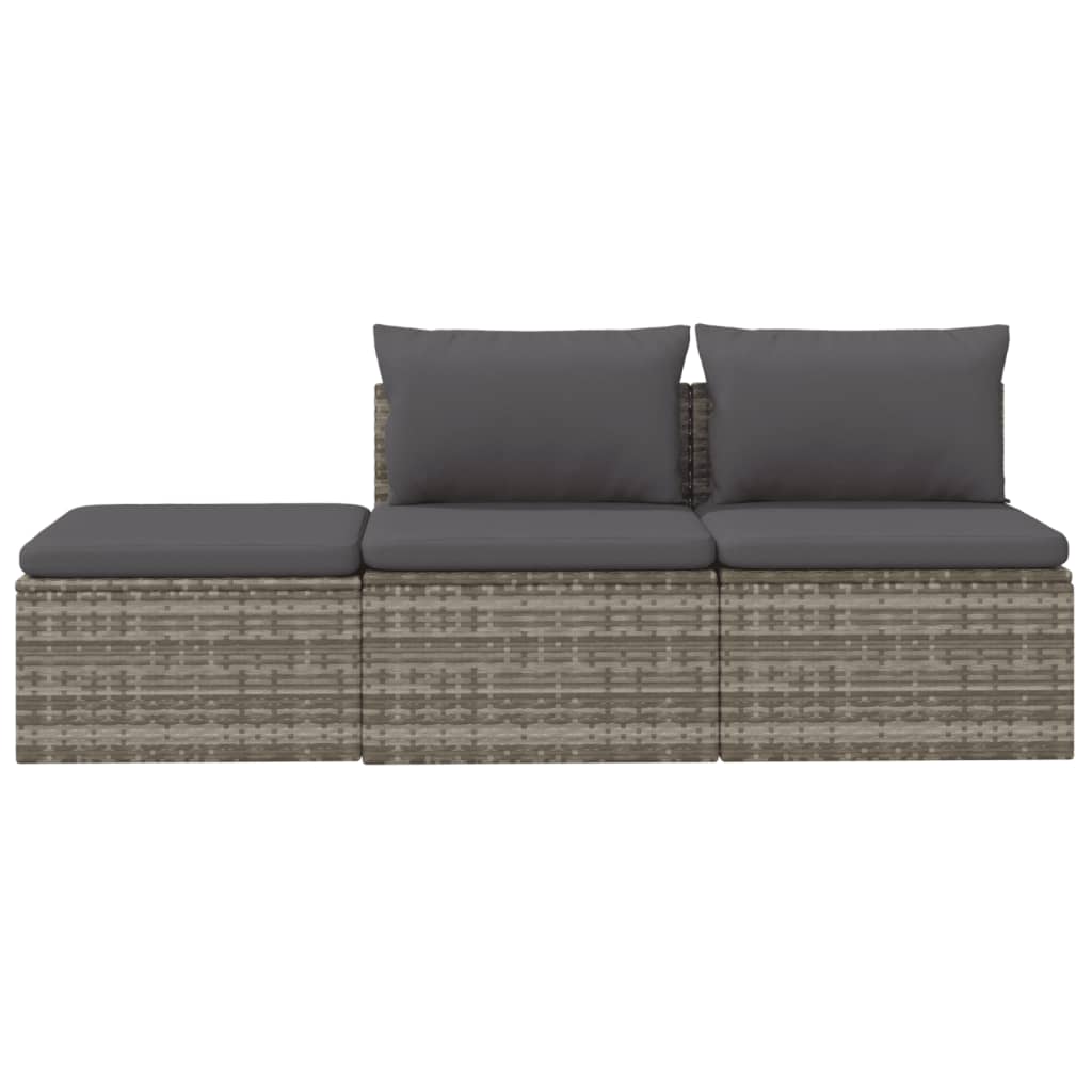 3 Piece Garden Lounge Set with Cushions Grey Poly Rattan