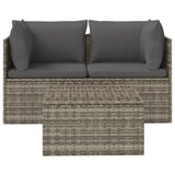 3 Piece Garden Lounge Set with Cushions Grey Poly Rattan - Top-Down View