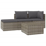 4 Piece Garden Lounge Set with Cushions Grey Poly Rattan