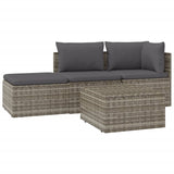 4 Piece Garden Lounge Set with Cushions Grey Poly Rattan - Front View