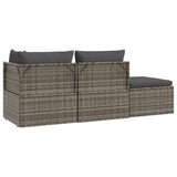 3 Piece Garden Lounge Set with Cushions Grey Poly Rattan - Rear View