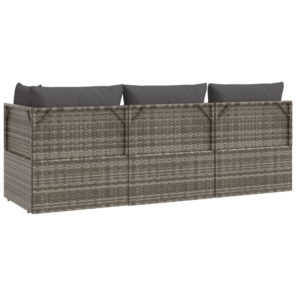 3 Piece Garden Lounge Set with Cushions Grey Poly Rattan