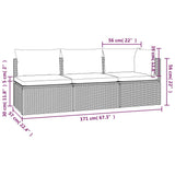 3 Piece Garden Lounge Set with Cushions Grey Poly Rattan
