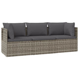3 Piece Garden Lounge Set with Cushions Grey Poly Rattan - Front View