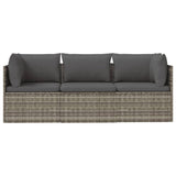 3 Piece Garden Lounge Set with Cushions Grey Poly Rattan
