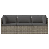 3 Piece Garden Lounge Set with Cushions Grey Poly Rattan - Top-Down View