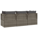 3 Piece Garden Lounge Set with Cushions Grey Poly Rattan - Rear View