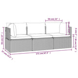3 Piece Garden Lounge Set with Cushions Grey Poly Rattan - Extra Image