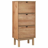 Shoe Cabinet OTTA with 3 Drawers Brown Solid Wood Pine - Front View