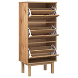 Shoe Cabinet OTTA with 3 Drawers Brown Solid Wood Pine - Side View