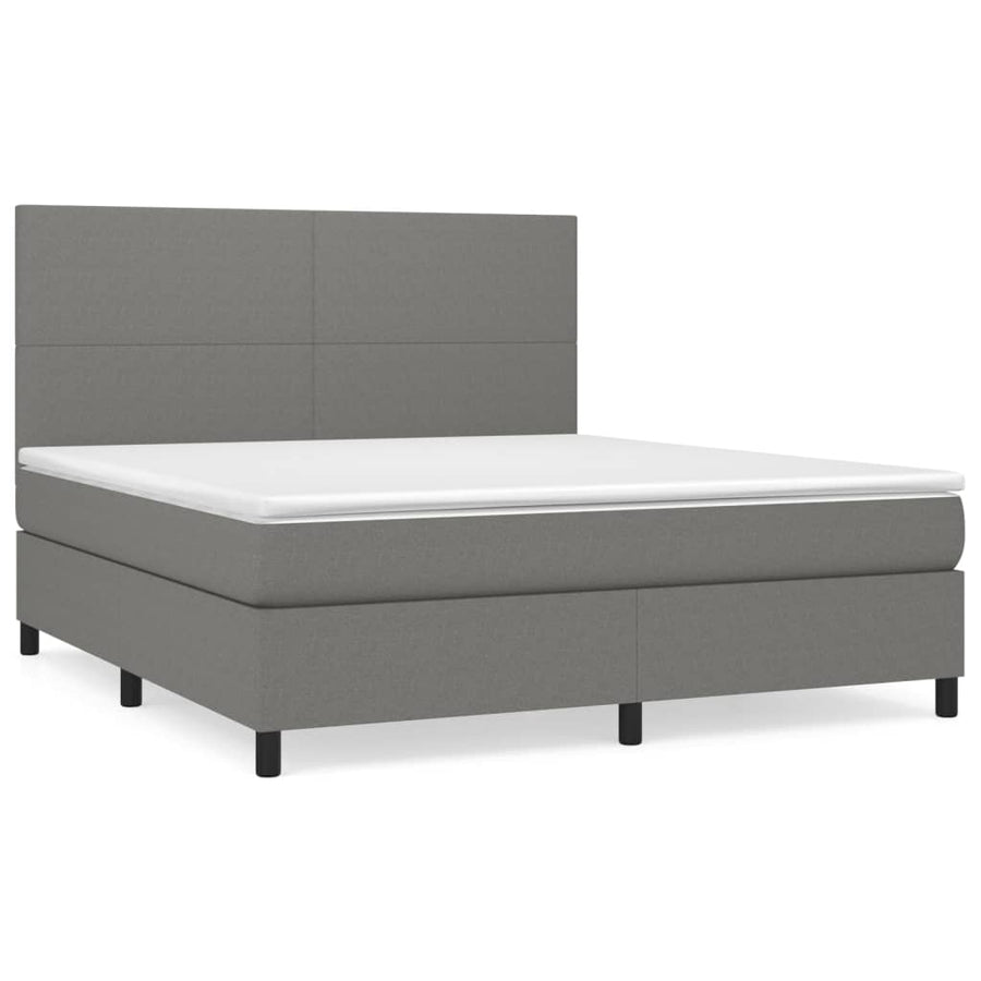 Box Spring Bed with Mattress Dark Grey 152x203 cm Queen Fabric