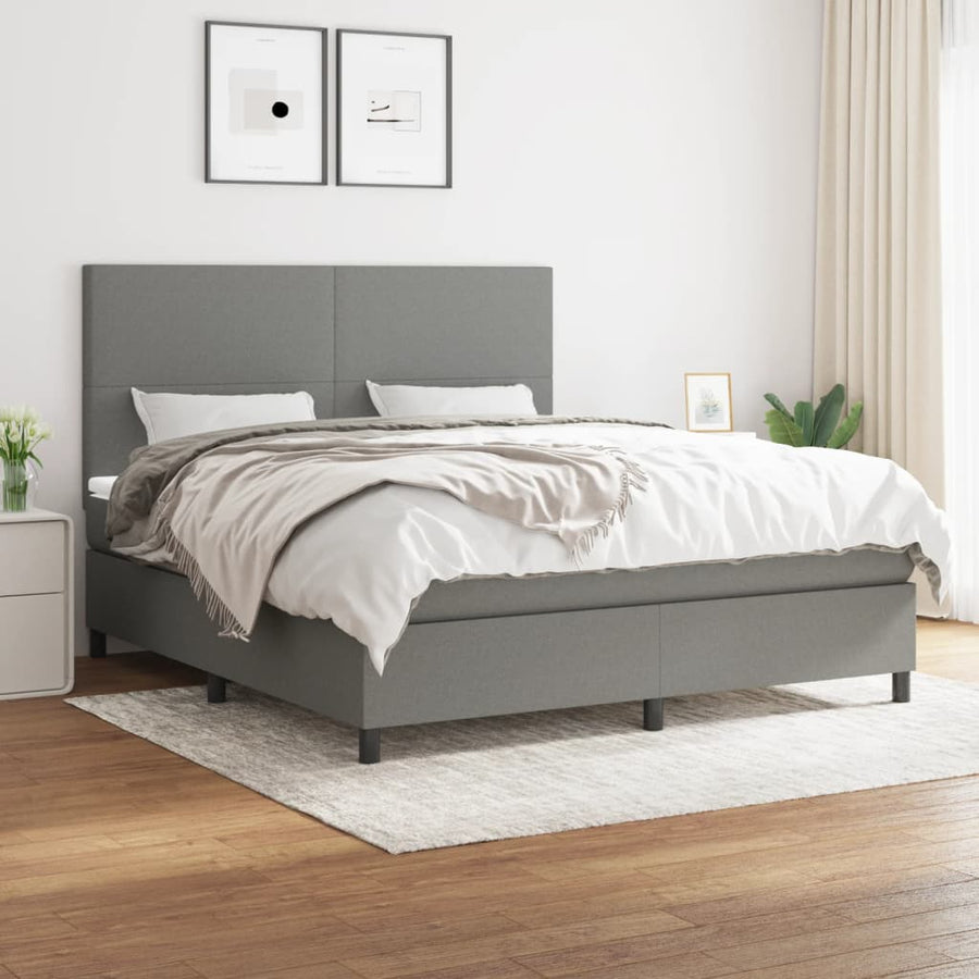 Box Spring Bed with Mattress Dark Grey 152x203 cm Queen Fabric