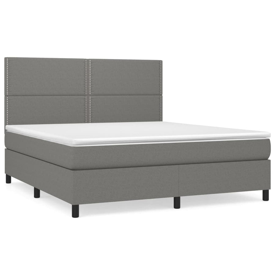 Box Spring Bed with Mattress Dark Grey 152x203 cm Queen Fabric