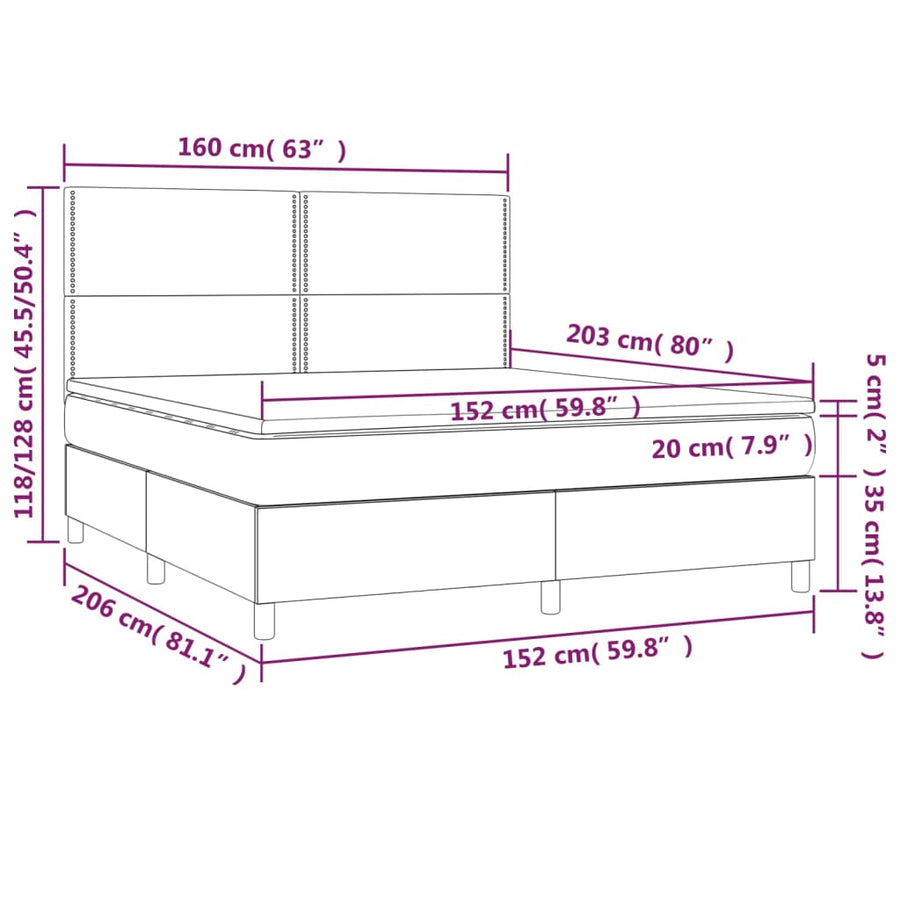 Box Spring Bed with Mattress Dark Grey 152x203 cm Queen Fabric
