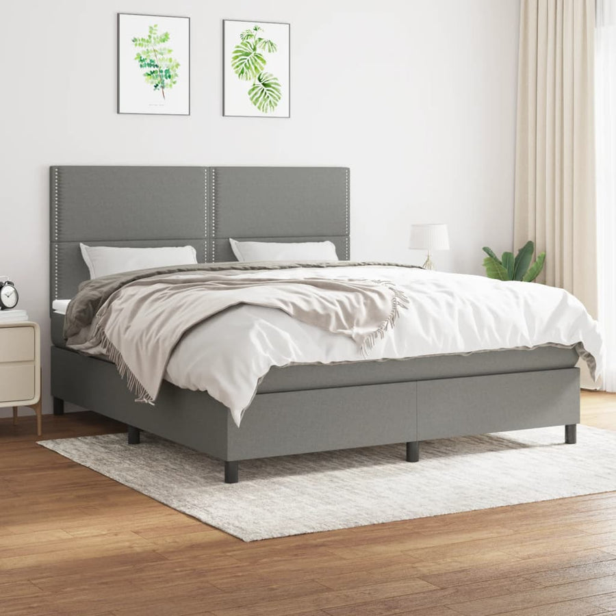 Box Spring Bed with Mattress Dark Grey 152x203 cm Queen Fabric