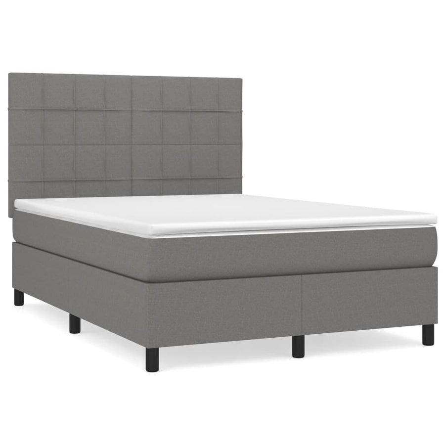 Box Spring Bed with Mattress Dark Grey 137x190 cm Double Fabric