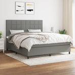Box Spring Bed with Mattress Dark Grey 152x203 cm Queen Fabric