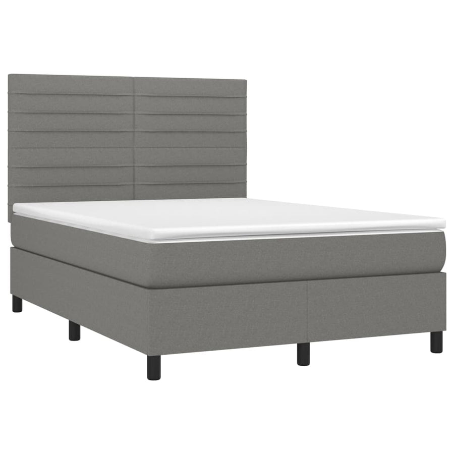 Box Spring Bed with Mattress Dark Grey 137x190 cm Double Fabric