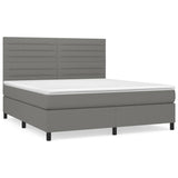 Box Spring Bed with Mattress Dark Grey 153x203 cm Queen Size Fabric - Front View
