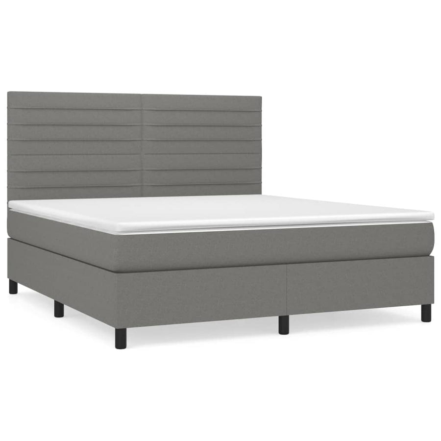 Box Spring Bed with Mattress Dark Grey 152x203 cm Queen Fabric