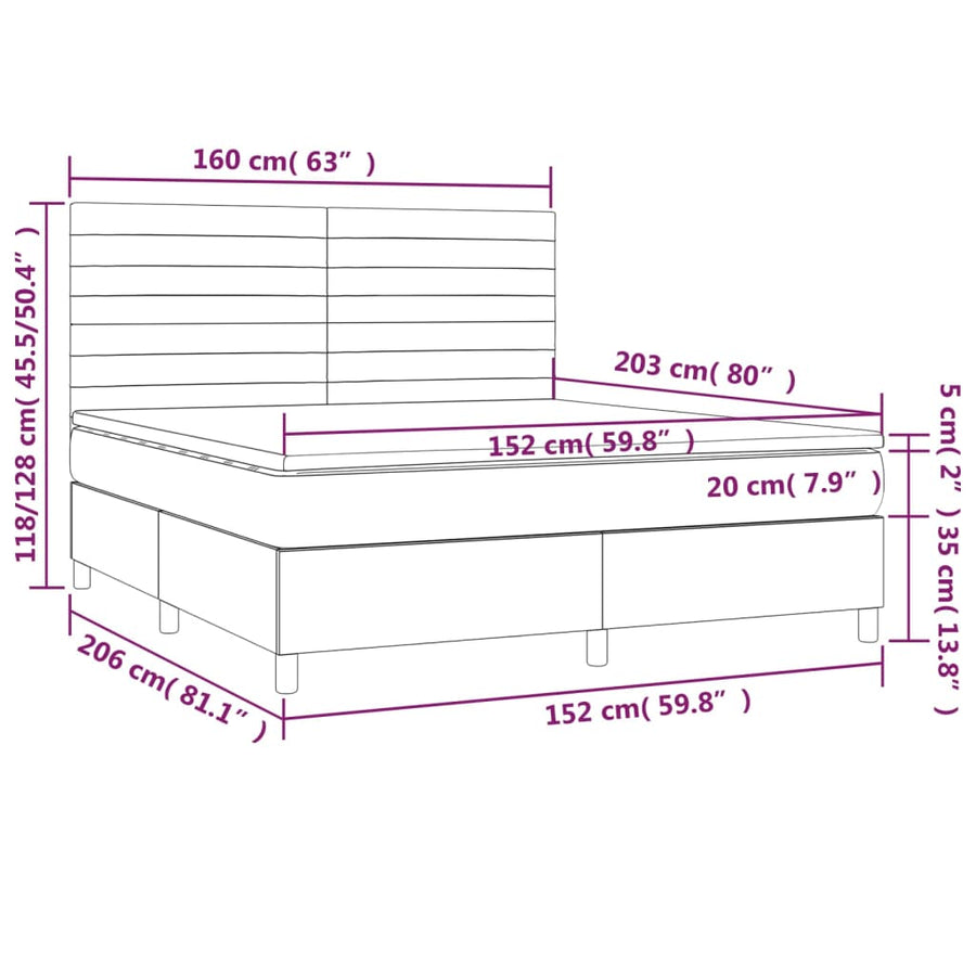 Box Spring Bed with Mattress Dark Grey 152x203 cm Queen Fabric