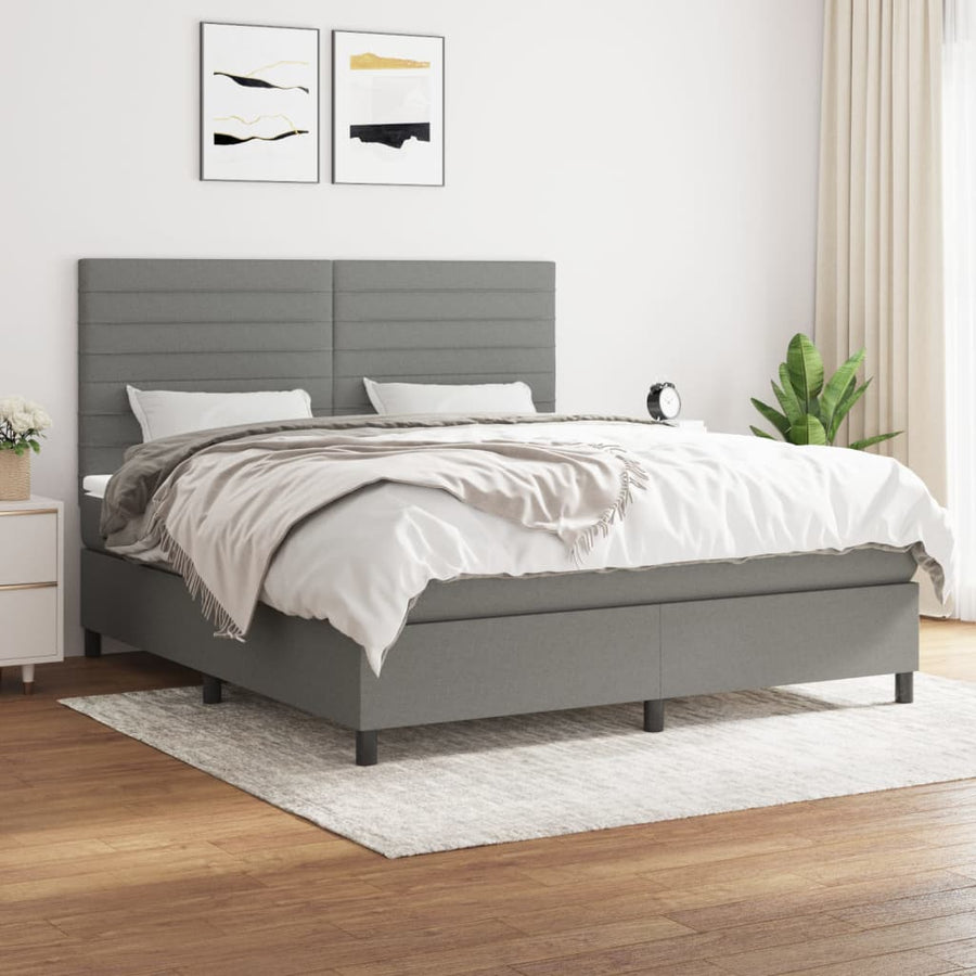 Box Spring Bed with Mattress Dark Grey 152x203 cm Queen Fabric