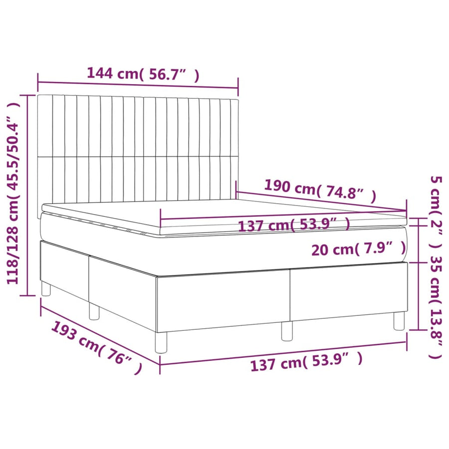 Box Spring Bed with Mattress Dark Grey 137x190 cm Double Fabric