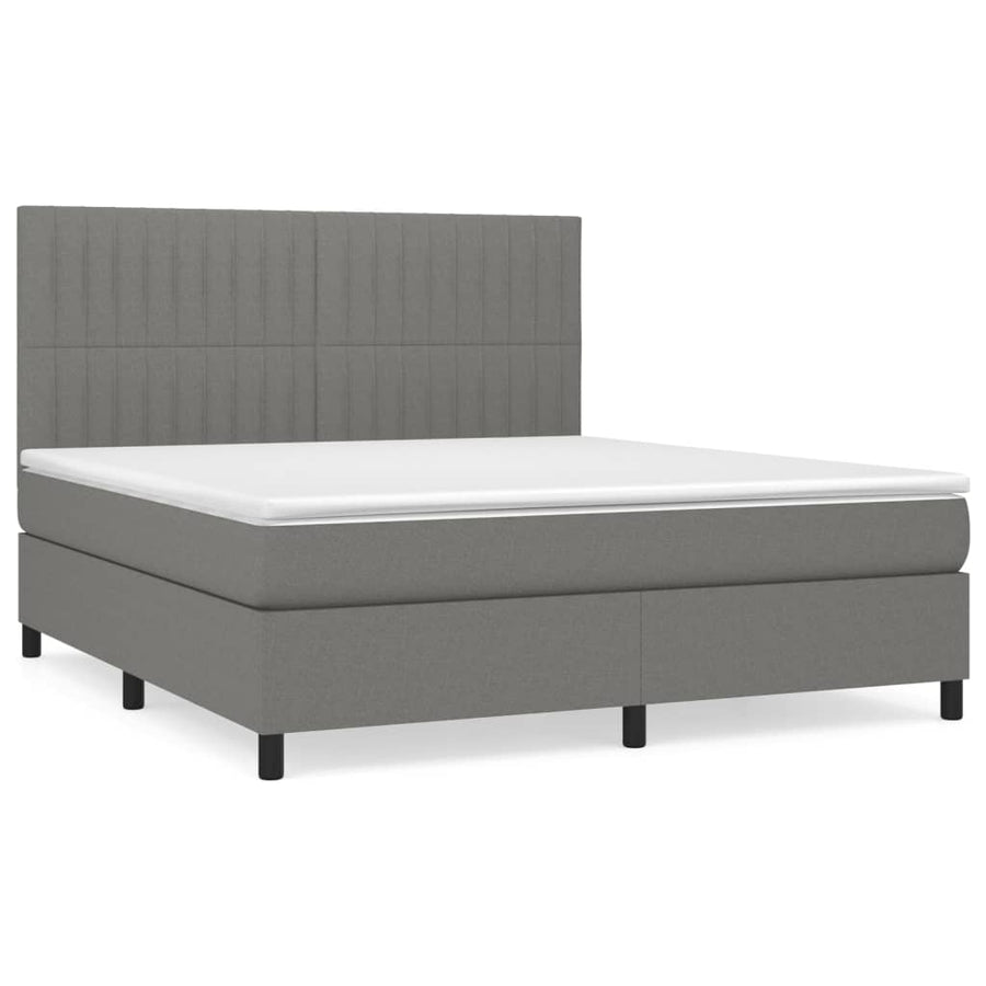 Box Spring Bed with Mattress Dark Grey 152x203 cm Queen Fabric
