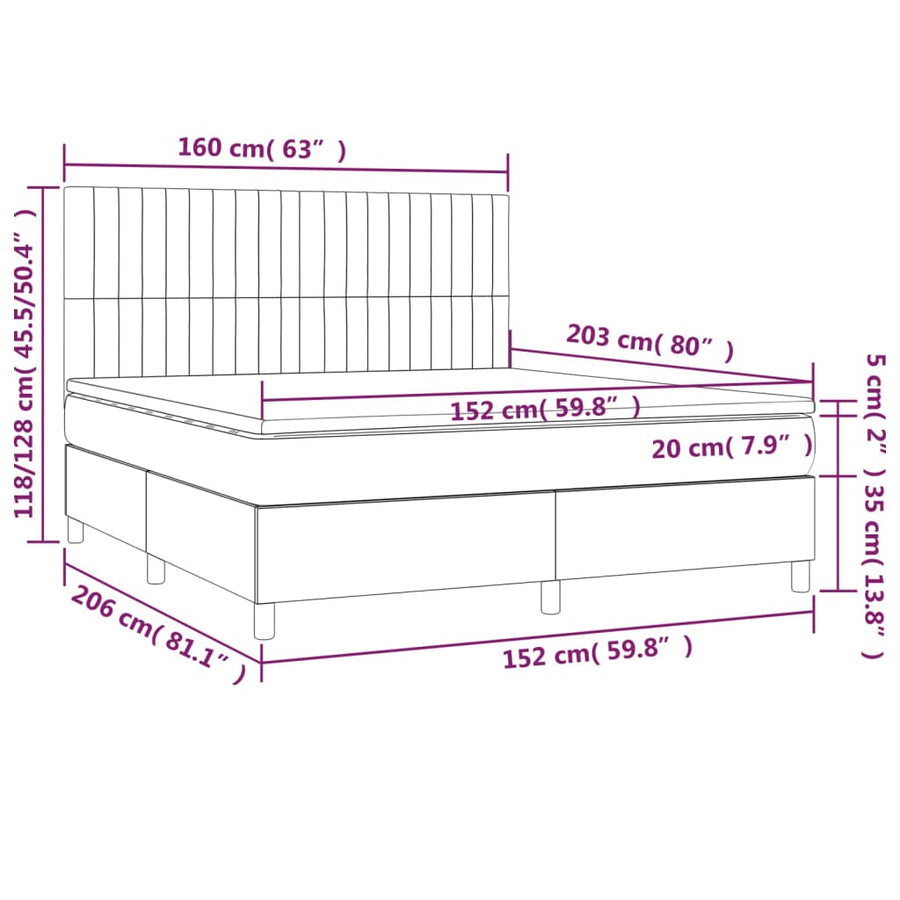 Box Spring Bed with Mattress Dark Grey 152x203 cm Queen Fabric