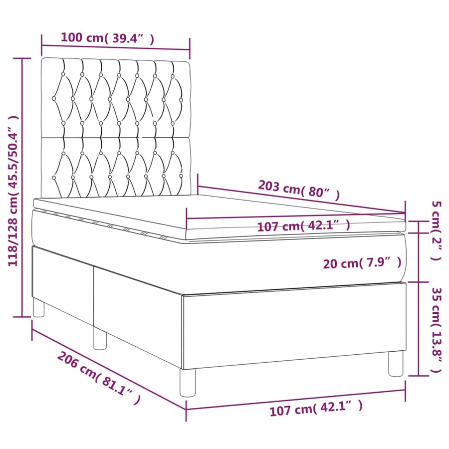 Box Spring Bed with Mattress Dark Grey 107x203 cm King Single Fabric