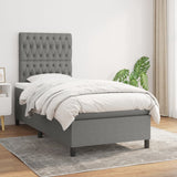Box Spring Bed with Mattress Dark Grey 106x203 cm King Single Size Fabric
