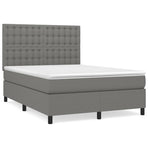 Box Spring Bed with Mattress Dark Grey 137x190 cm Double Fabric
