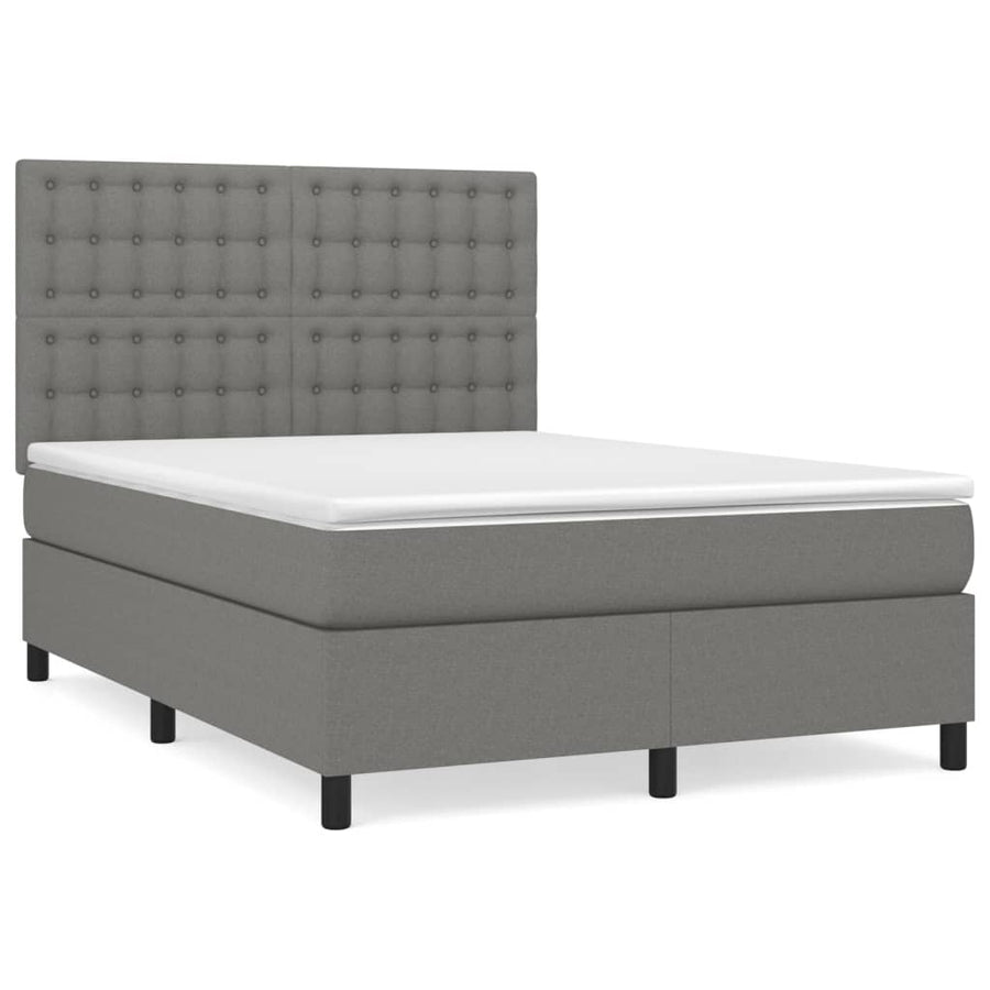 Box Spring Bed with Mattress Dark Grey 137x190 cm Double Fabric