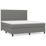 Box Spring Bed with Mattress Dark Grey 153x203 cm Queen Size Fabric - Front View