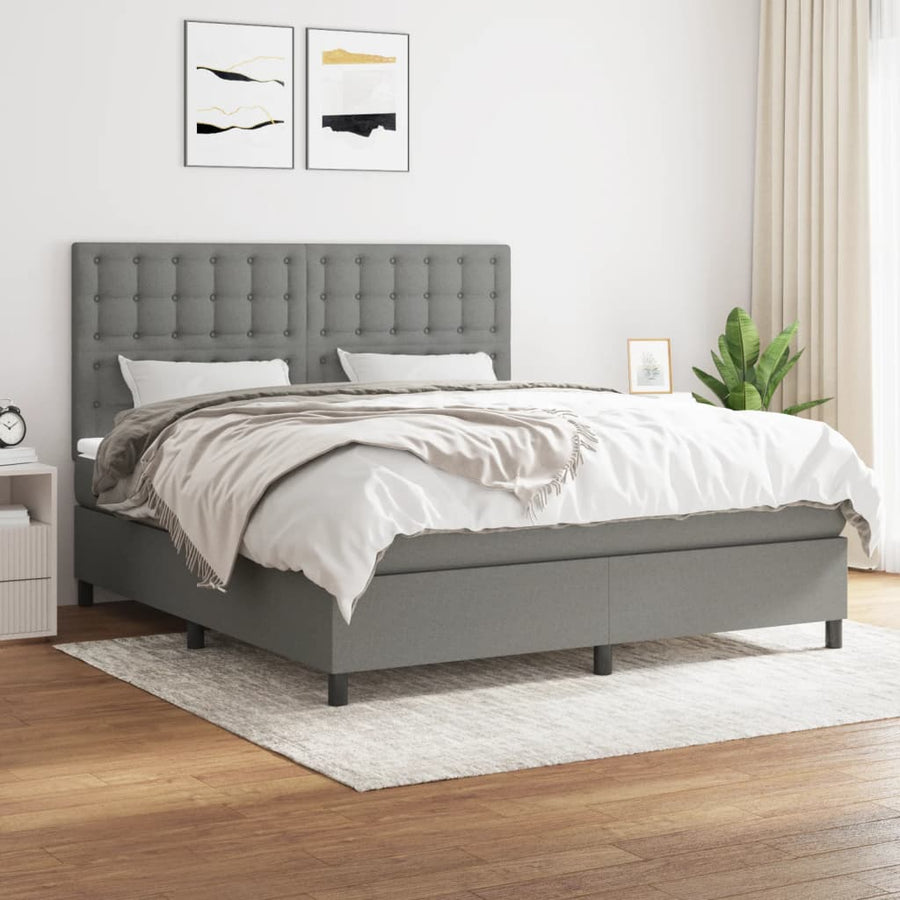 Box Spring Bed with Mattress Dark Grey 152x203 cm Queen Fabric