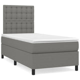 Box Spring Bed with Mattress Dark Grey 106x203 cm King Single Size Fabric - Front View