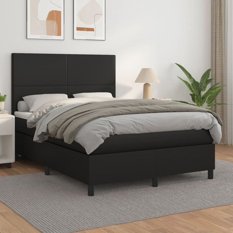 Box Spring Bed with Mattress Black 137x190 cm Double Faux Leather