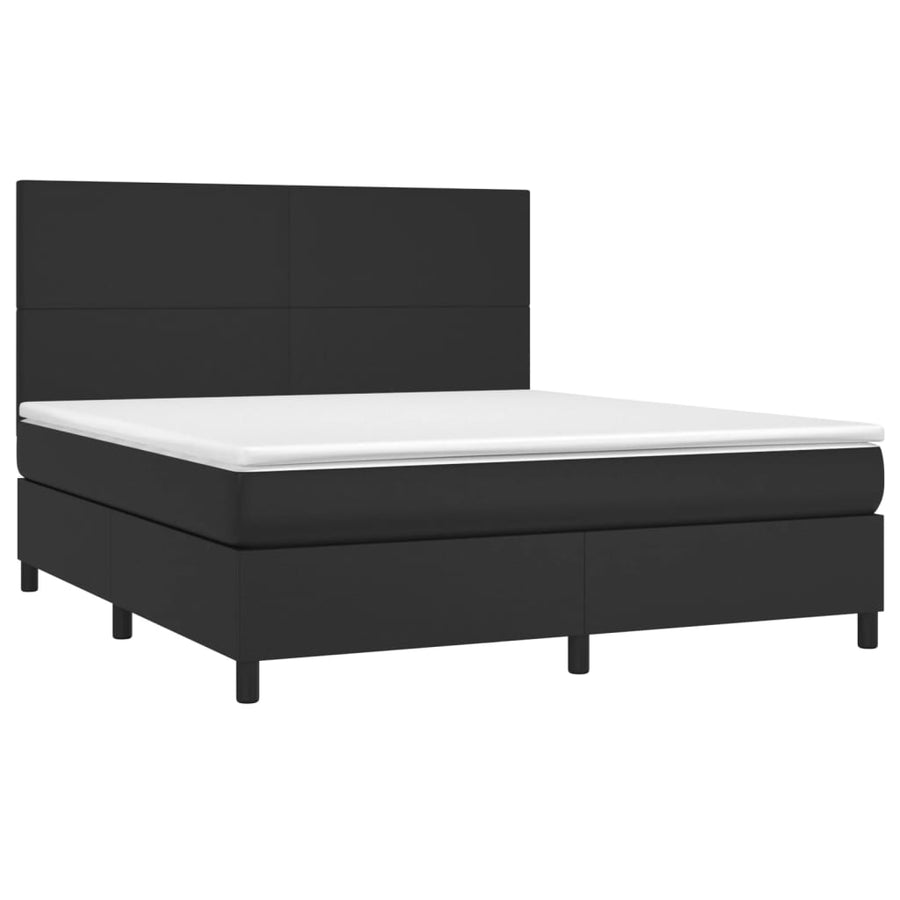 Box Spring Bed with Mattress Black 152x203 cm Queen Faux Leather