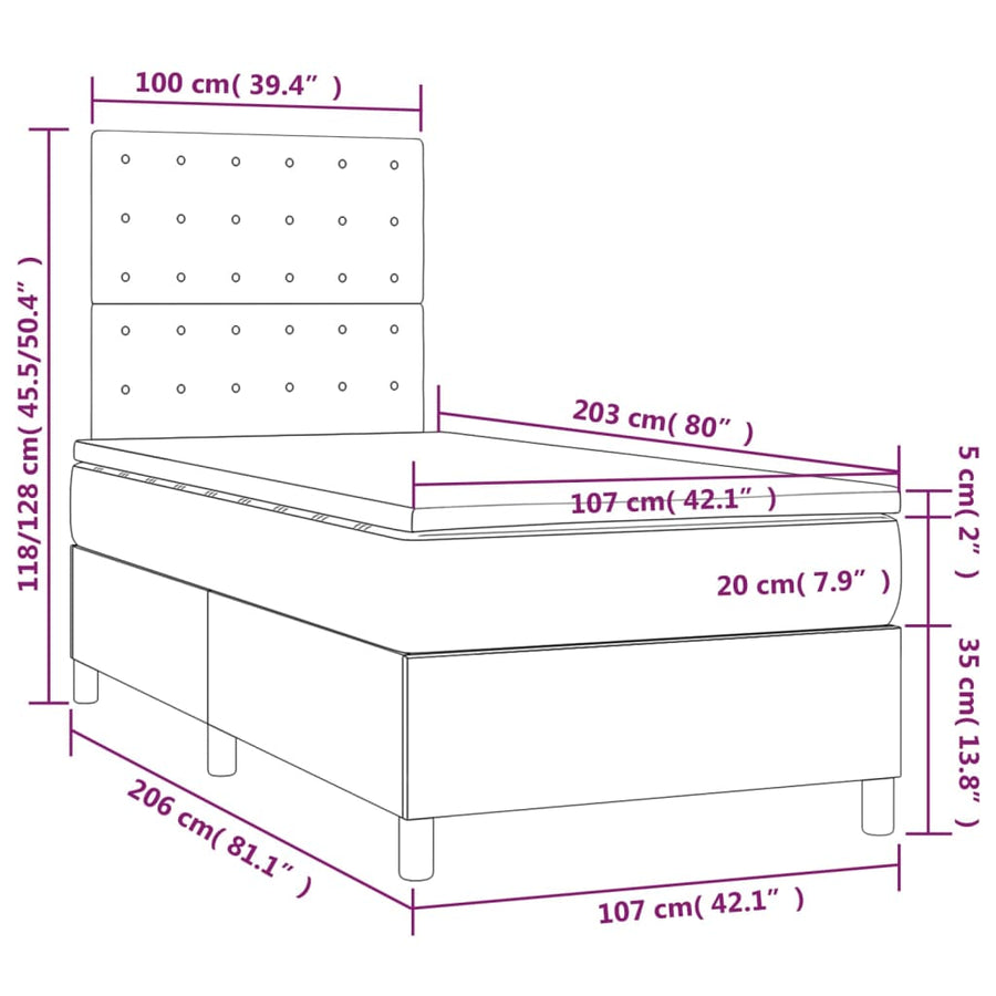 Box Spring Bed with Mattress Black 107x203 cm King Single Faux Leather