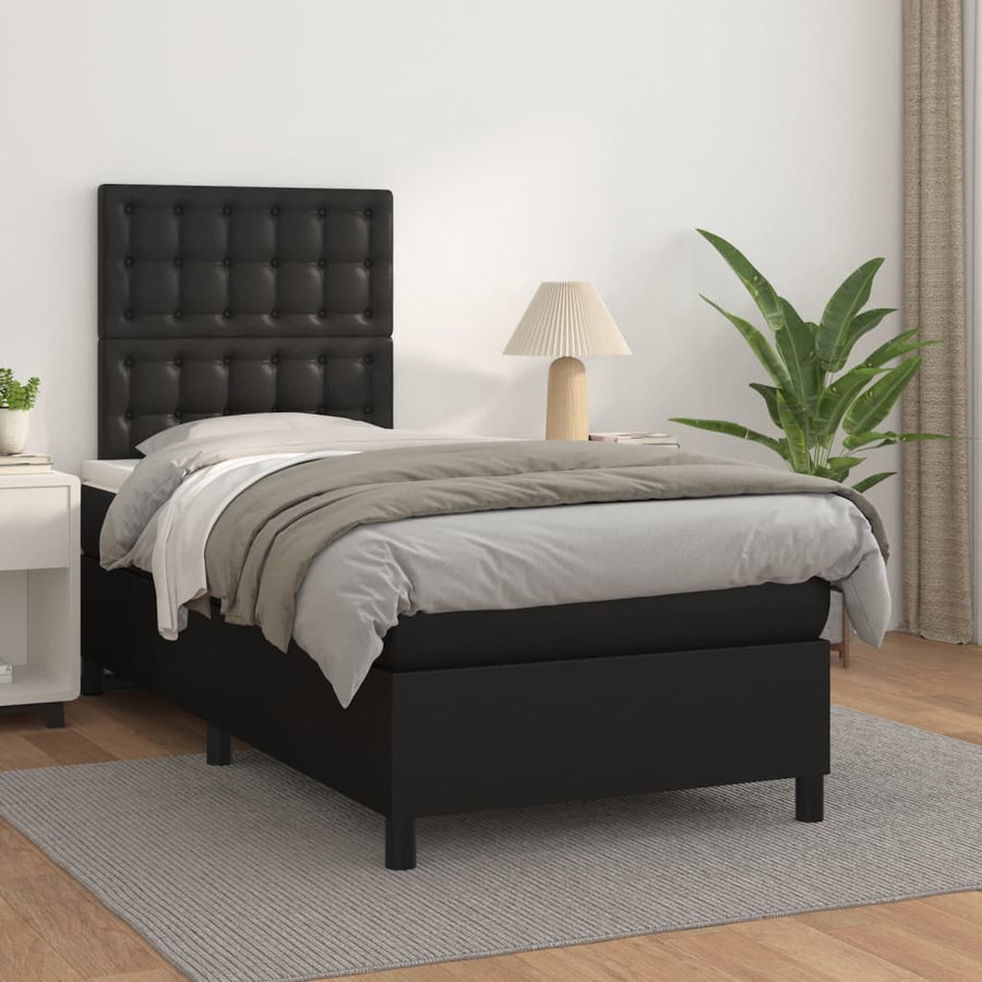 Box Spring Bed with Mattress Black 107x203 cm King Single Faux Leather