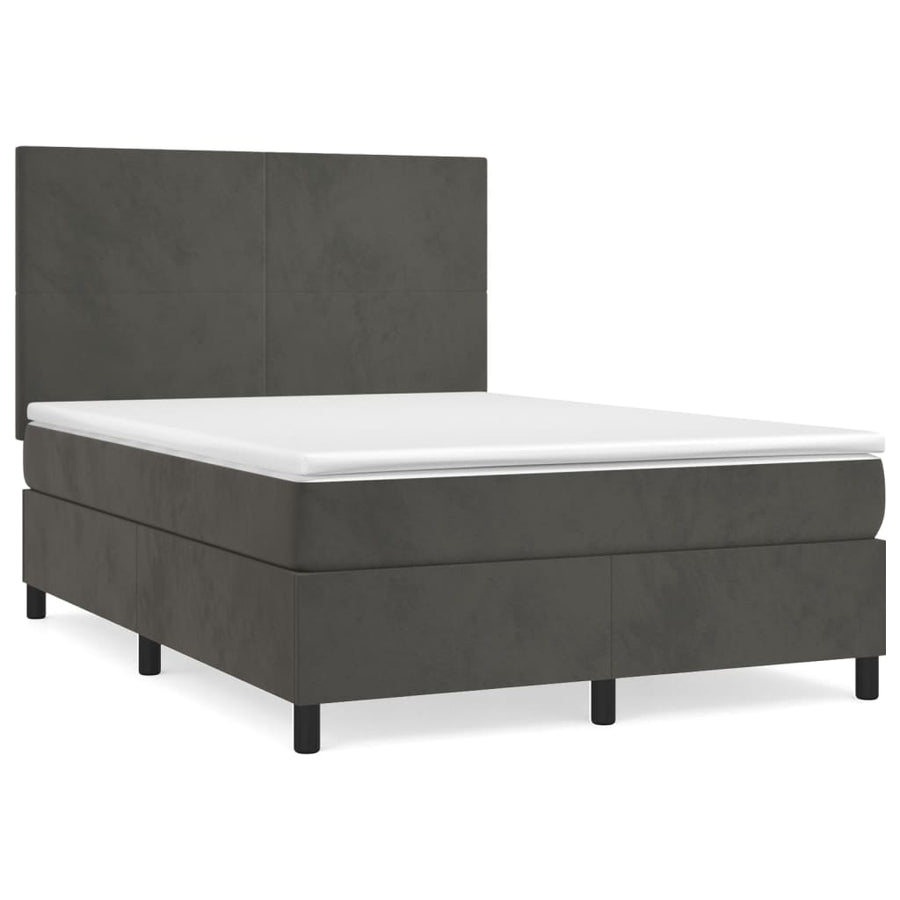 Box Spring Bed with Mattress Dark Grey 137x190 cm Double Velvet