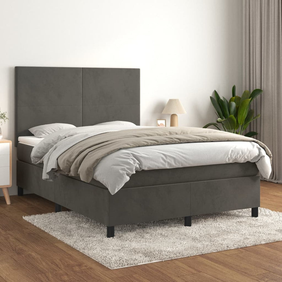 Box Spring Bed with Mattress Dark Grey 137x190 cm Double Velvet