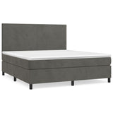 Box Spring Bed with Mattress Dark Grey 153x203 cm Queen Size Velvet - Front View