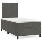 Box Spring Bed with Mattress Dark Grey 107x203 cm King Single Velvet