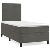 Box Spring Bed with Mattress Dark Grey 106x203 cm King Single Size Velvet - Front View
