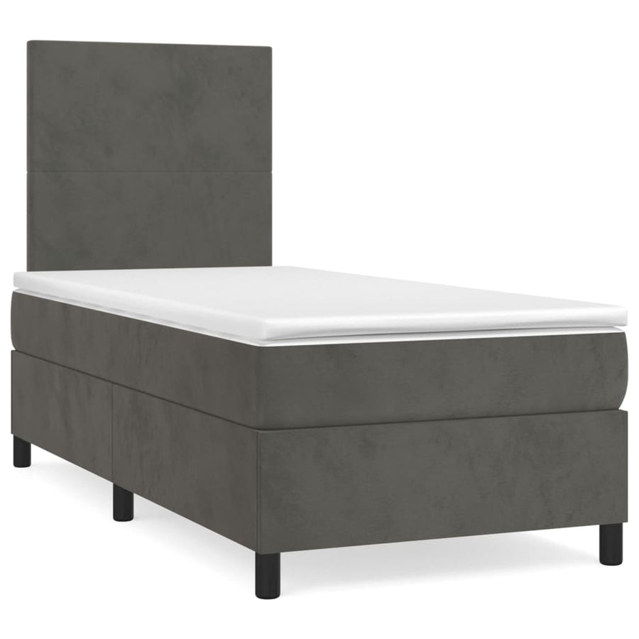 Box Spring Bed with Mattress Dark Grey 107x203 cm King Single Velvet
