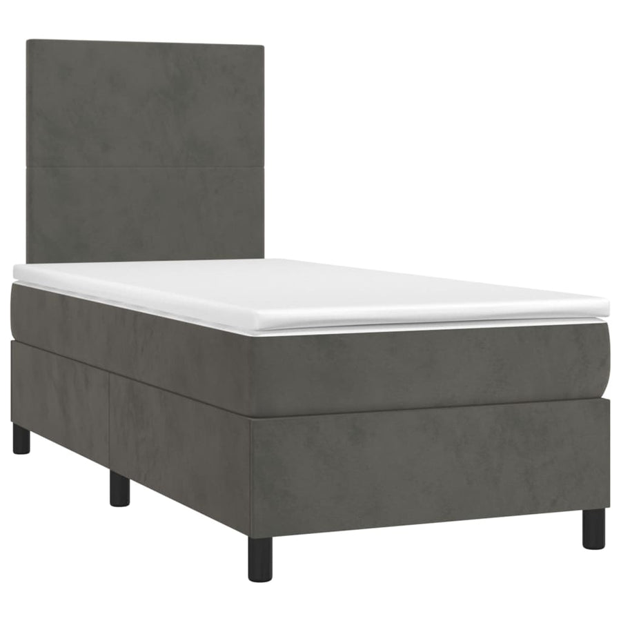Box Spring Bed with Mattress Dark Grey 107x203 cm King Single Velvet