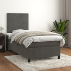 Box Spring Bed with Mattress Dark Grey 107x203 cm King Single Velvet